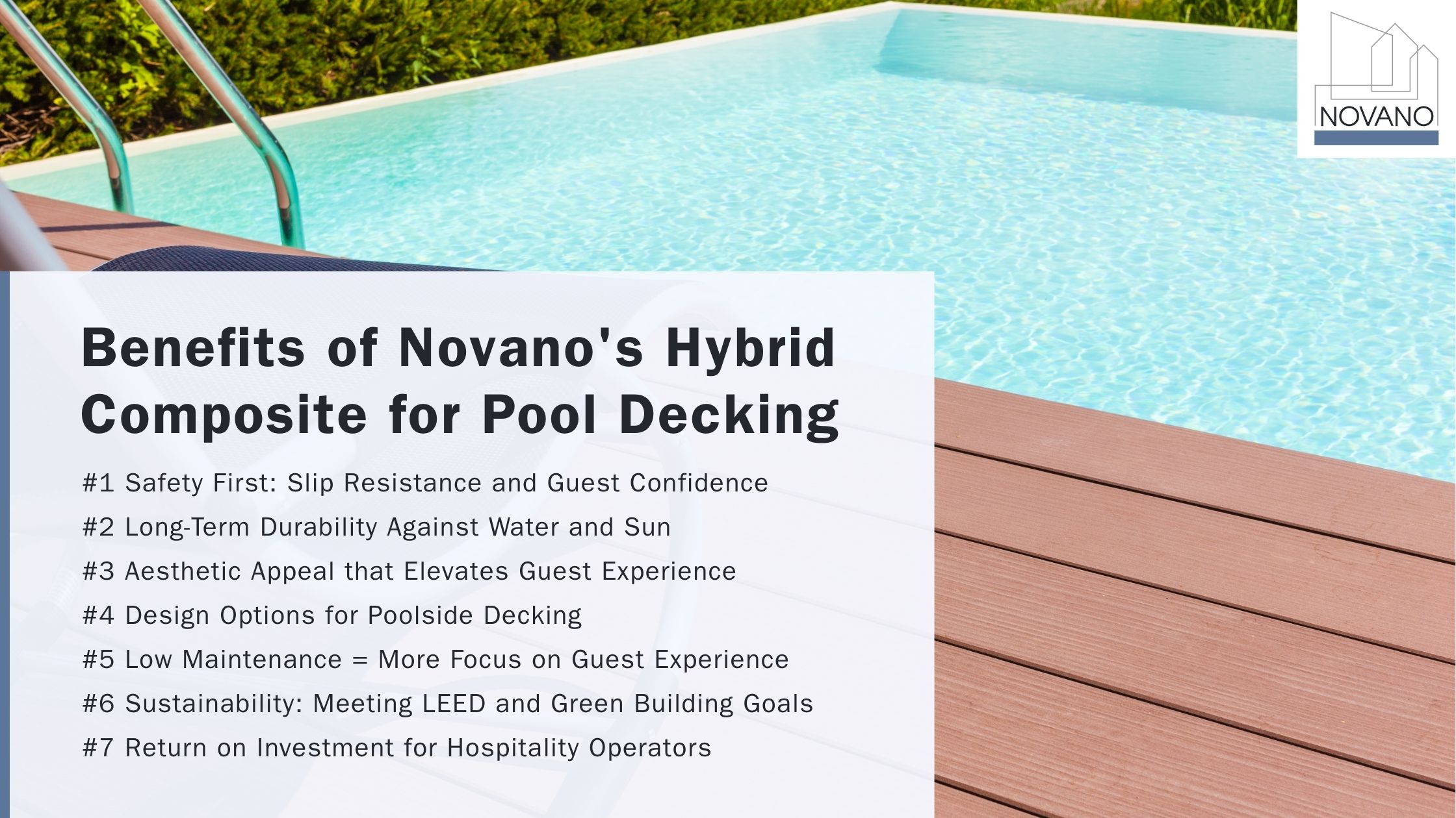 Key benefits of Novano hybrid composite decking for safe and durable pool areas